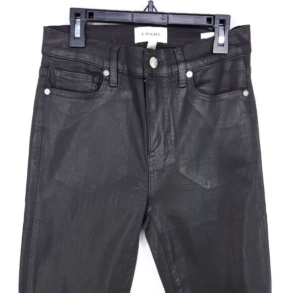 Frame The Alix Faux Leather Jeans Womens Size 26 Skinny Black High Rise - Picture 3 of 14